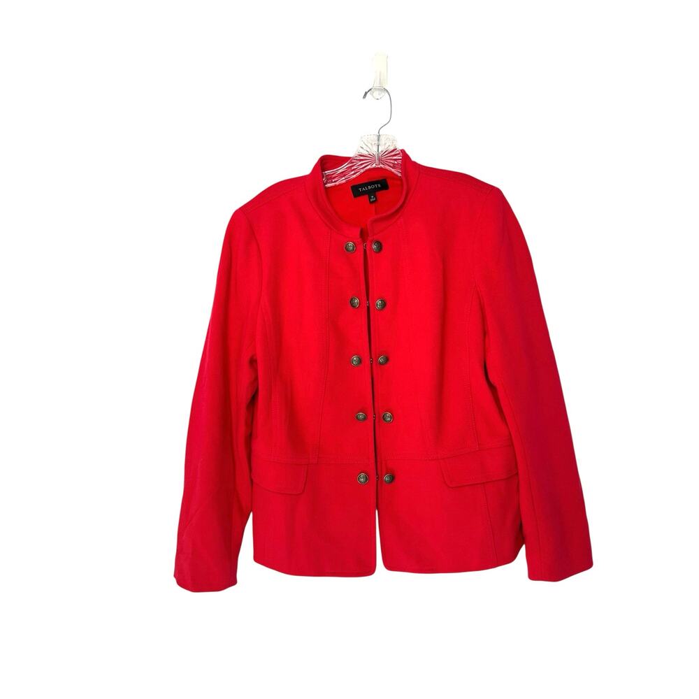 Talbots Blazer‎ Red Mandarin Collar Office Work Business Button Front Size 14